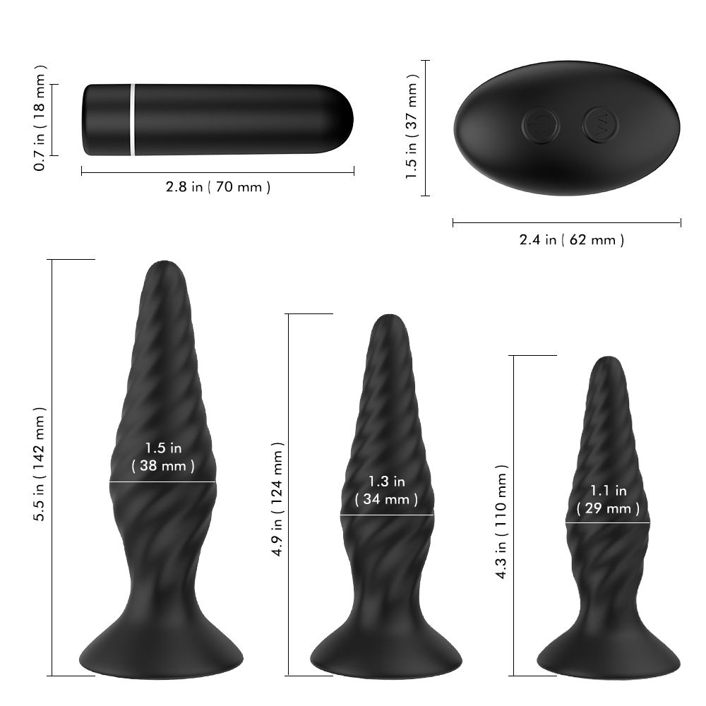 Creams Trio Remote Anal Plug Set Size